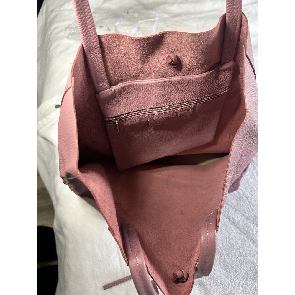 Italian Leather Tote Large Genuine Leather Dusty Rose Pink Made In Italy New - Picture 2 of 12